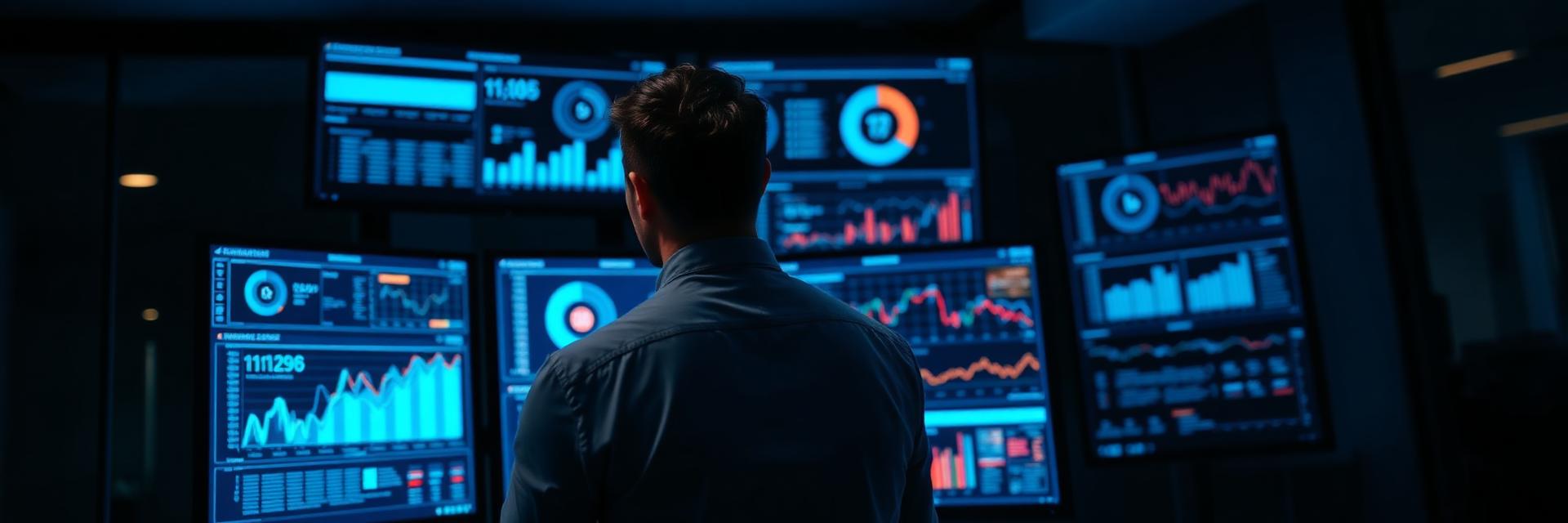 Analyst reviewing an abstract enterprise data visualization